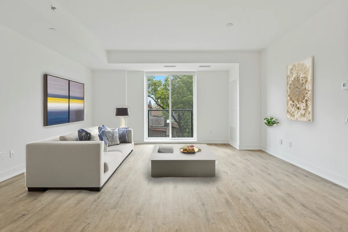 Empty room virtually staged with AI furniture for a real estate listing